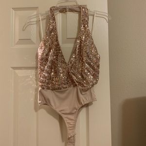 Gold sequin low cut bodysuit